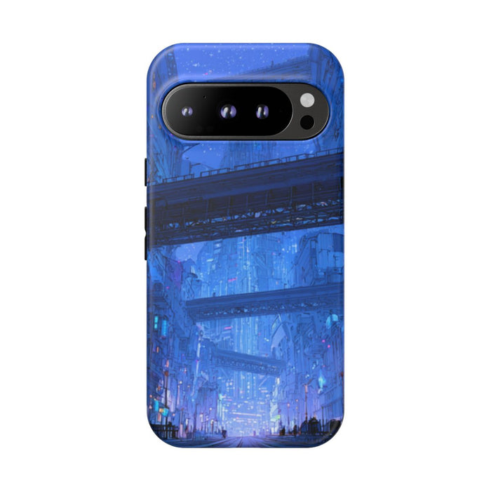 Futuristische Blauwe Stadsstraat