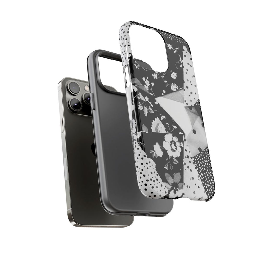 Monochrome Bloemen- en Polkadot Patchwork