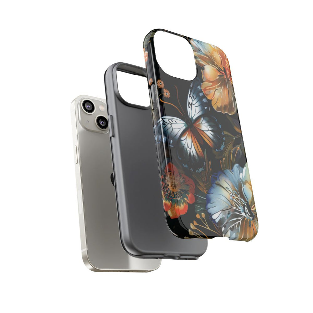 Vlinders en Bloemenpatroon op Zwart