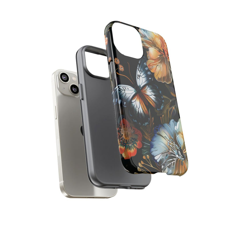 Vlinders en Bloemenpatroon op Zwart