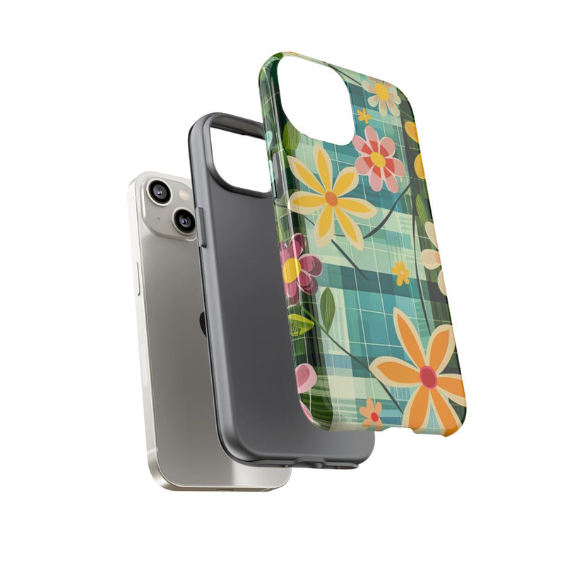 Kleurrijk Retro Bloemenpatroon op Blauwe Achtergrond