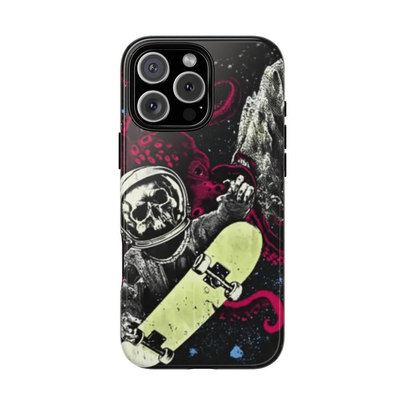 Schedel-Astronaut met Skateboard en Octopus