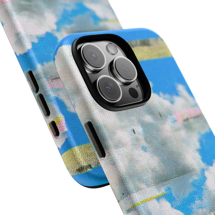 Glitch Effect Wolkenlucht met Bergen