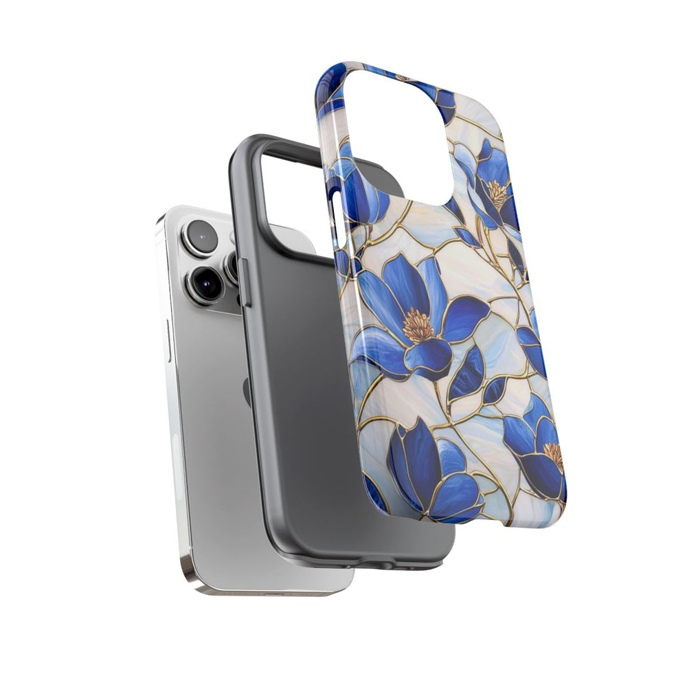 Blauw Gebloemd Glas-in-loodpatroon