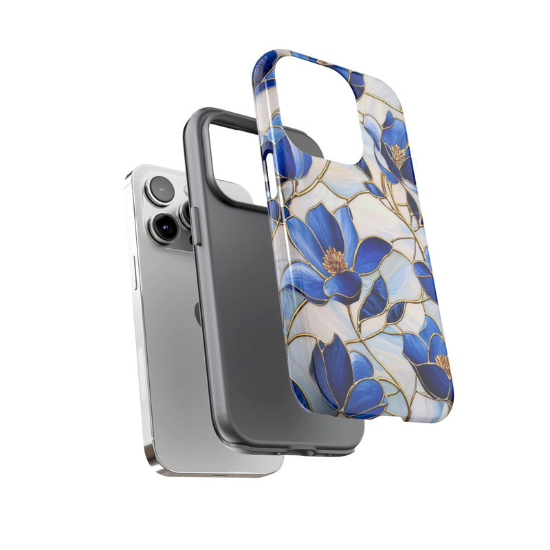 Blauw Gebloemd Glas-in-loodpatroon