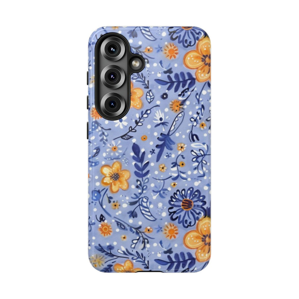 Blauw-Oranje Bloemenpatroon