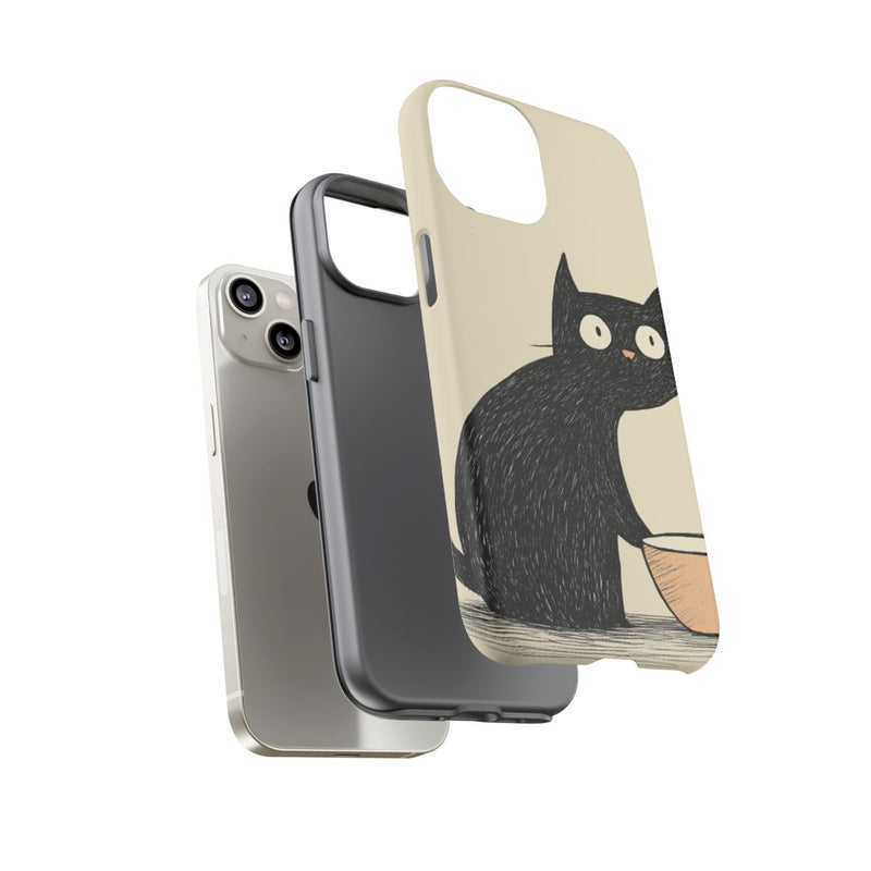 Zwarte Kat met Voerbak Illustratie