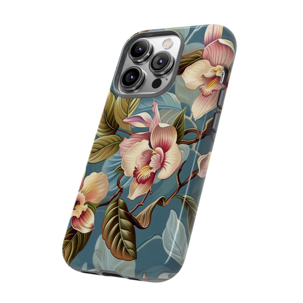 Orchideeën Bloemenpatroon op Blauwe Achtergrond