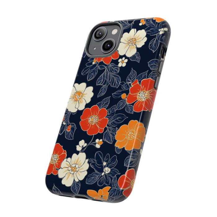 Oranje en Witte Bloemenprint