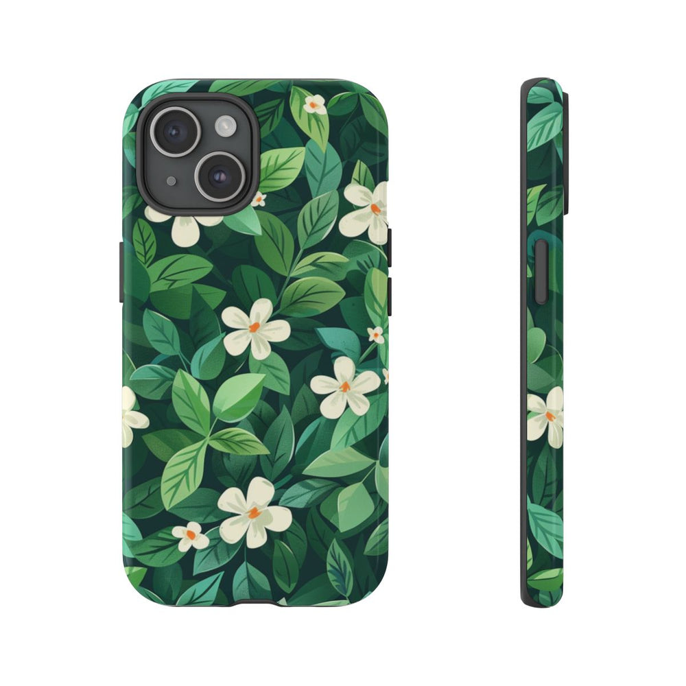 Groene Bladeren en Witte Bloemenpatroon