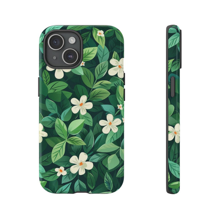 Groene Bladeren en Witte Bloemenpatroon