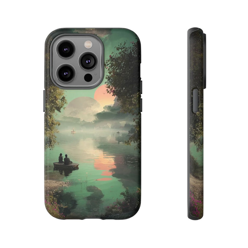 Sprookjesachtig Meerlandschap bij Zonsondergang met Twee Personen in Boot