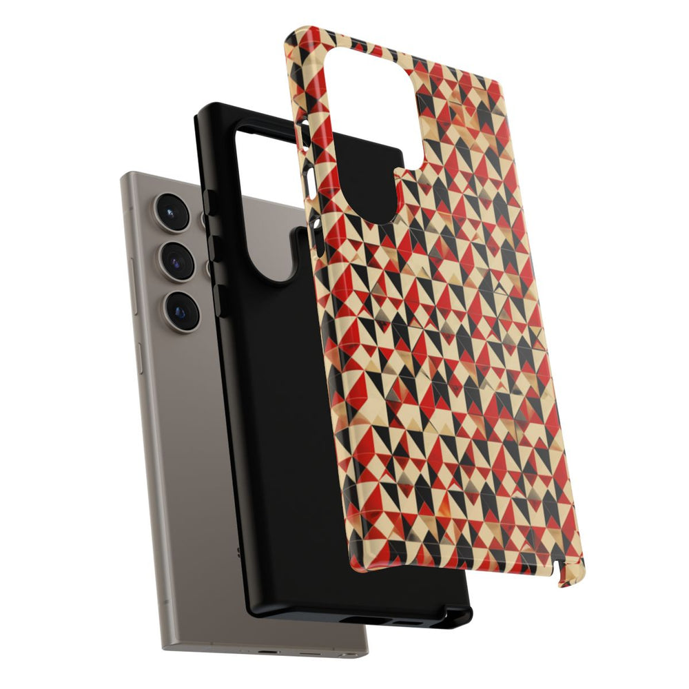 Geometrisch Abstract Patroon in Rood en Zwart