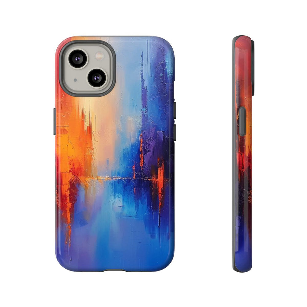 Levendige Abstracte Stadsgezicht in Blauw en Oranje