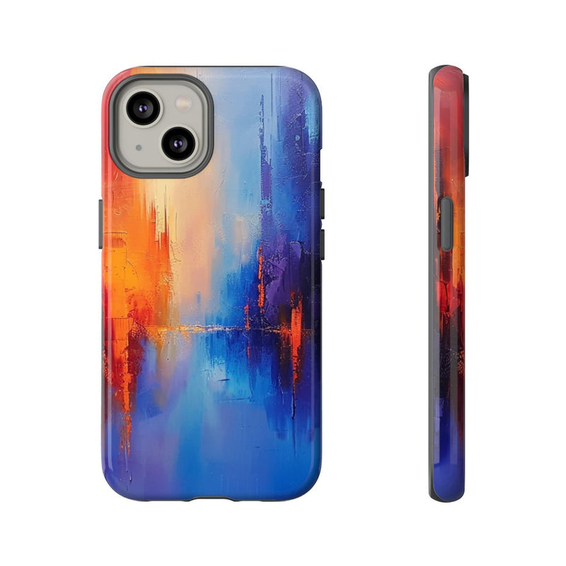 Levendige Abstracte Stadsgezicht in Blauw en Oranje