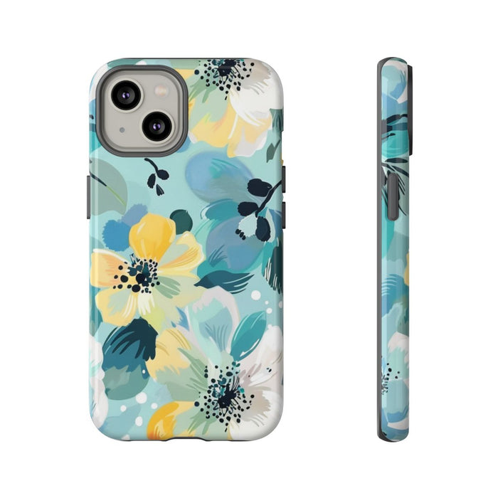 Turquoise Bloemenpatroon met Stippen