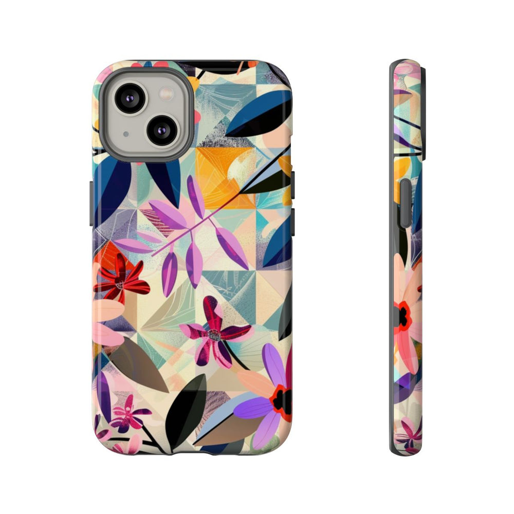 Kleurrijk Bloemenmotief met Geometrisch Patroon