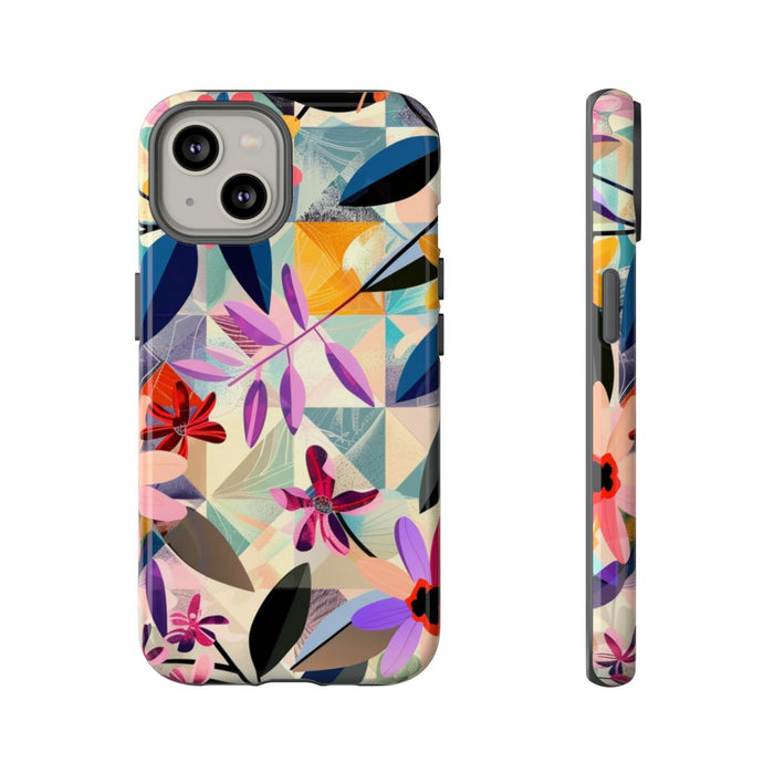 Kleurrijk Bloemenmotief met Geometrisch Patroon