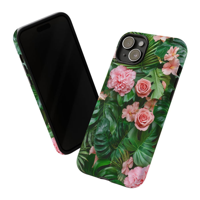 Roze Rozen en Tropische Bladeren Patroon