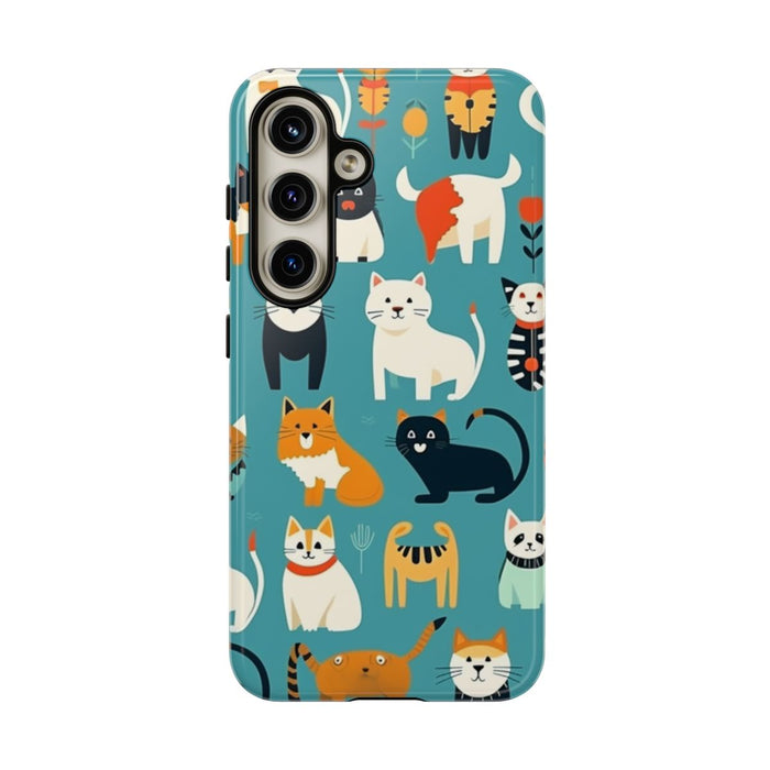 Kleurrijk Kattenpatroon op Glanzend Stevig Hoesje