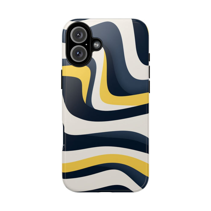 Abstracte Golvende Lijnen in Donkerblauw en Geel