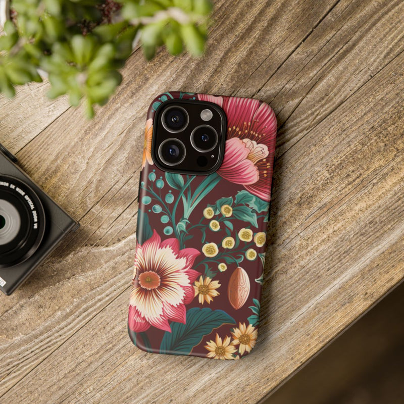 Botanisch Bloemenpatroon in Amber en Teal