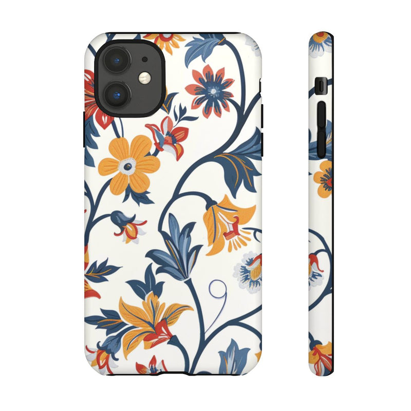 Retro Bloemenpatroon in Blauw, Rood en Geel
