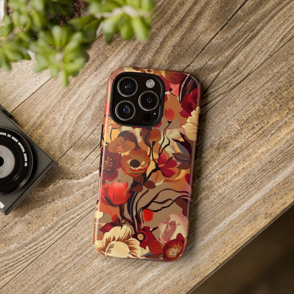 Warm Bloemenpatroon met Bourgondische en Oranje Kleuren