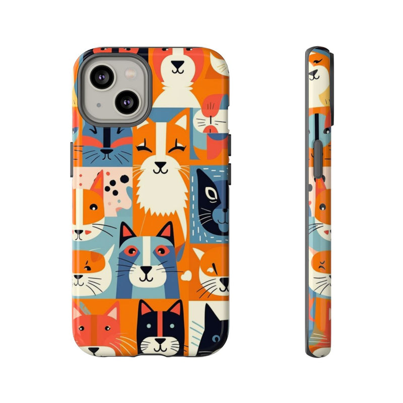 Vrolijke Kattenkopjes in Kleurrijk Patroon