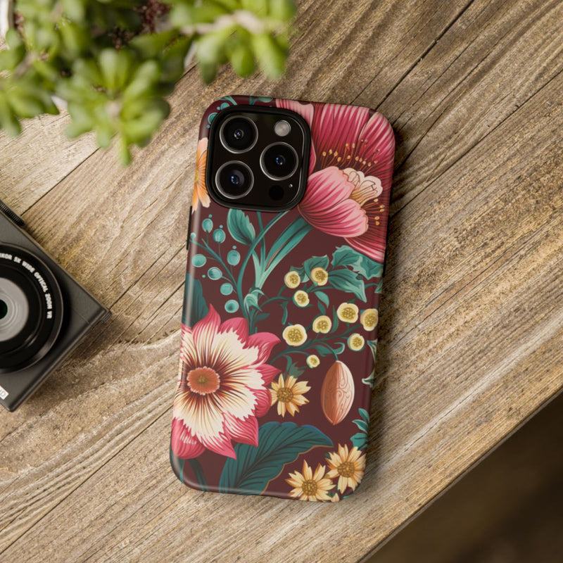 Botanisch Bloemenpatroon in Amber en Teal
