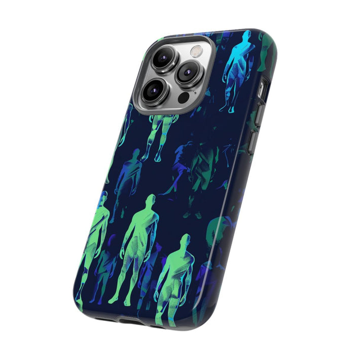 Blauw-Groene Neon Figurenpatroon