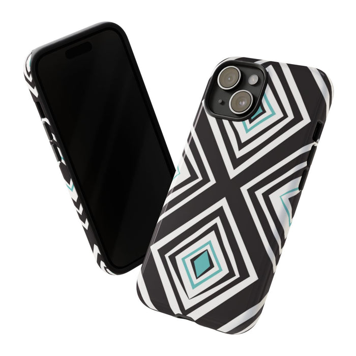 Geometrisch Zwart-Turquoise Diamantpatroon