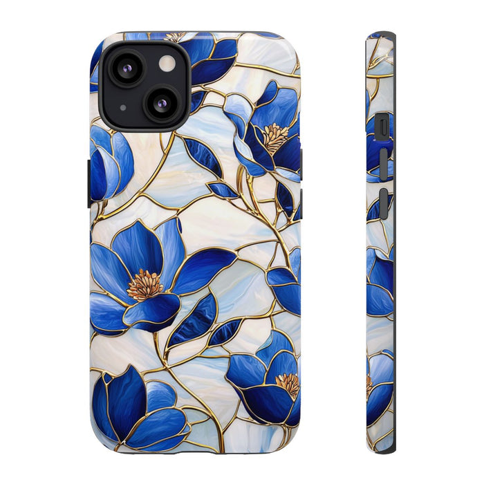 Blauw Gebloemd Glas-in-loodpatroon