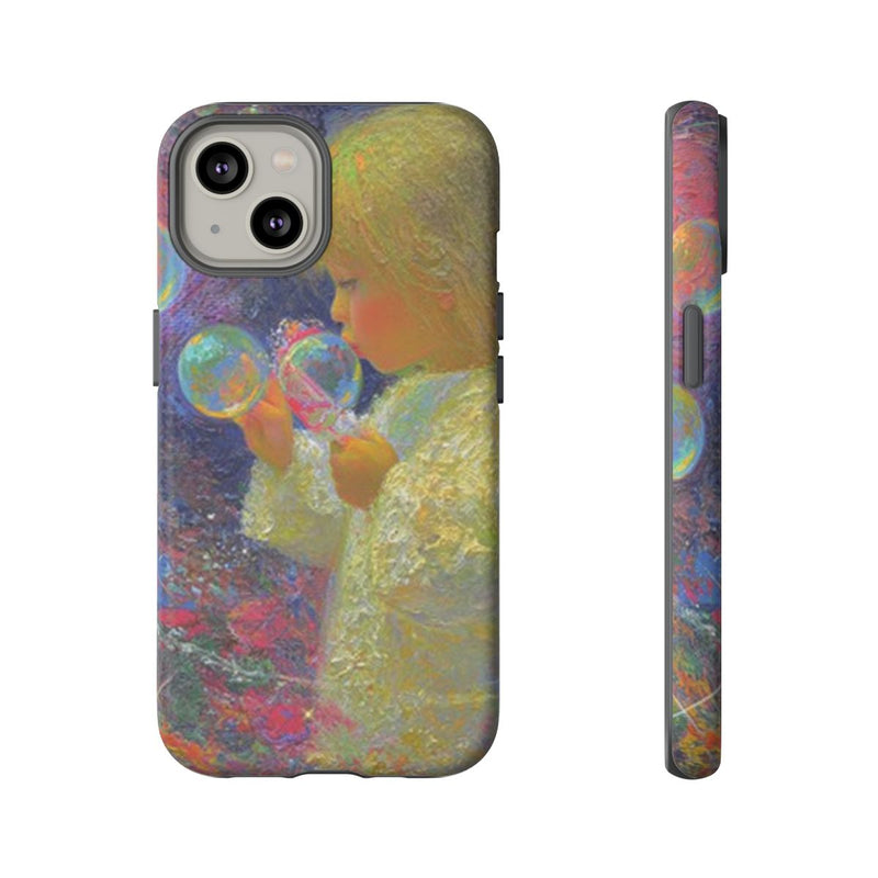 Engel die Zeepbellen Blaast tussen Bloemen