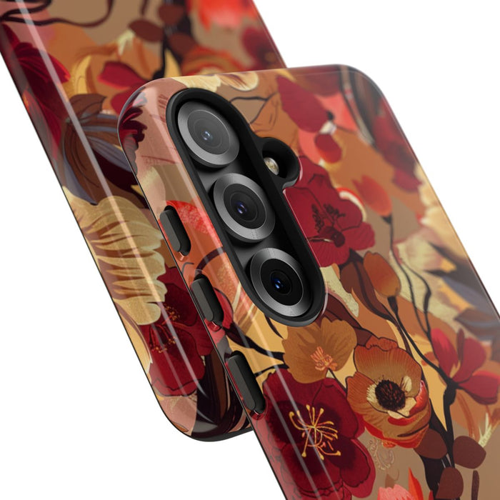 Warm Bloemenpatroon met Bourgondische en Oranje Kleuren