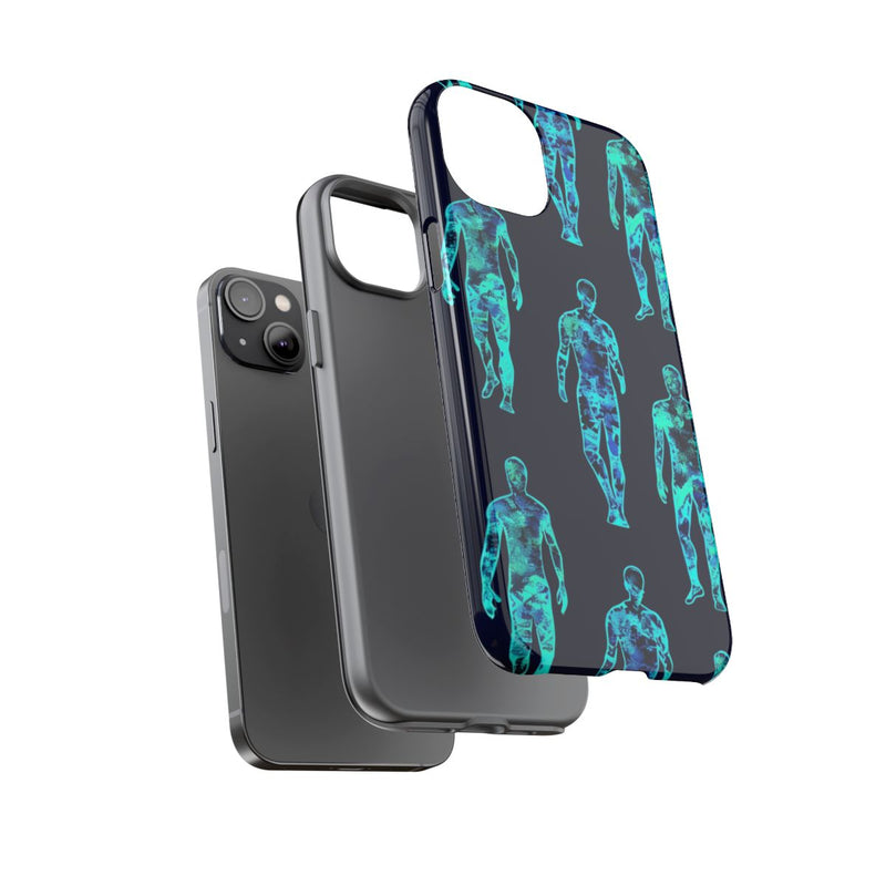 Blauw-Groene Neon Mensfiguren Patroon