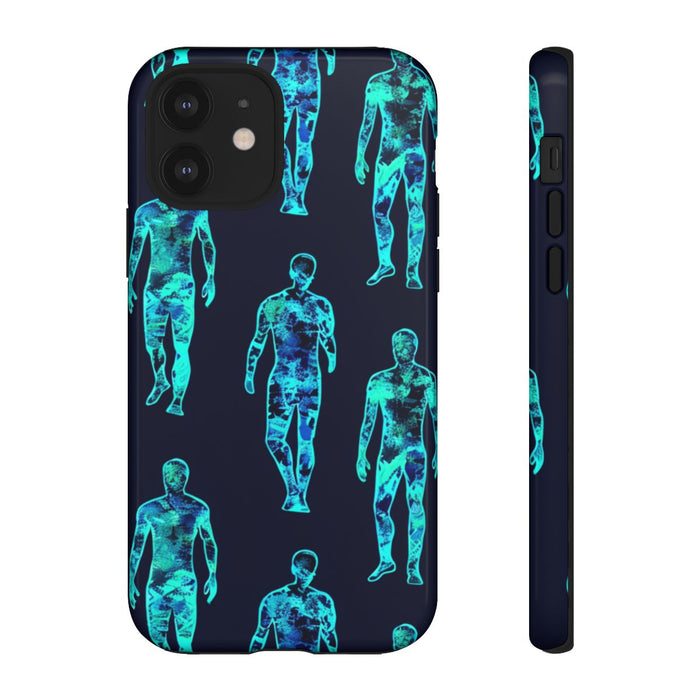 Blauw-Groene Neon Mensfiguren Patroon
