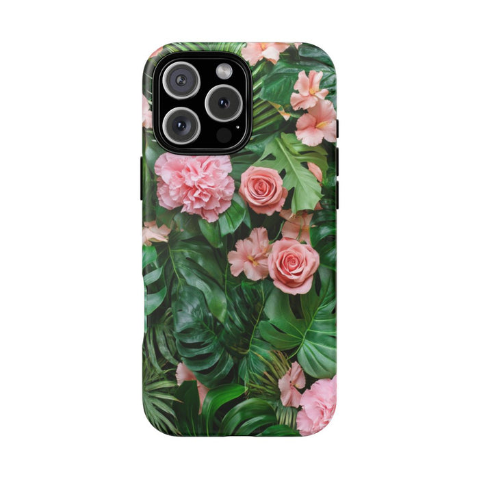 Roze Rozen en Tropische Bladeren Patroon