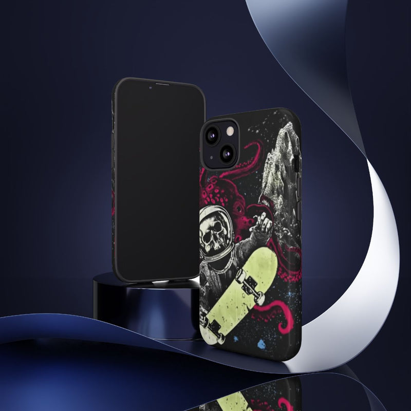 Schedel-Astronaut met Skateboard en Octopus