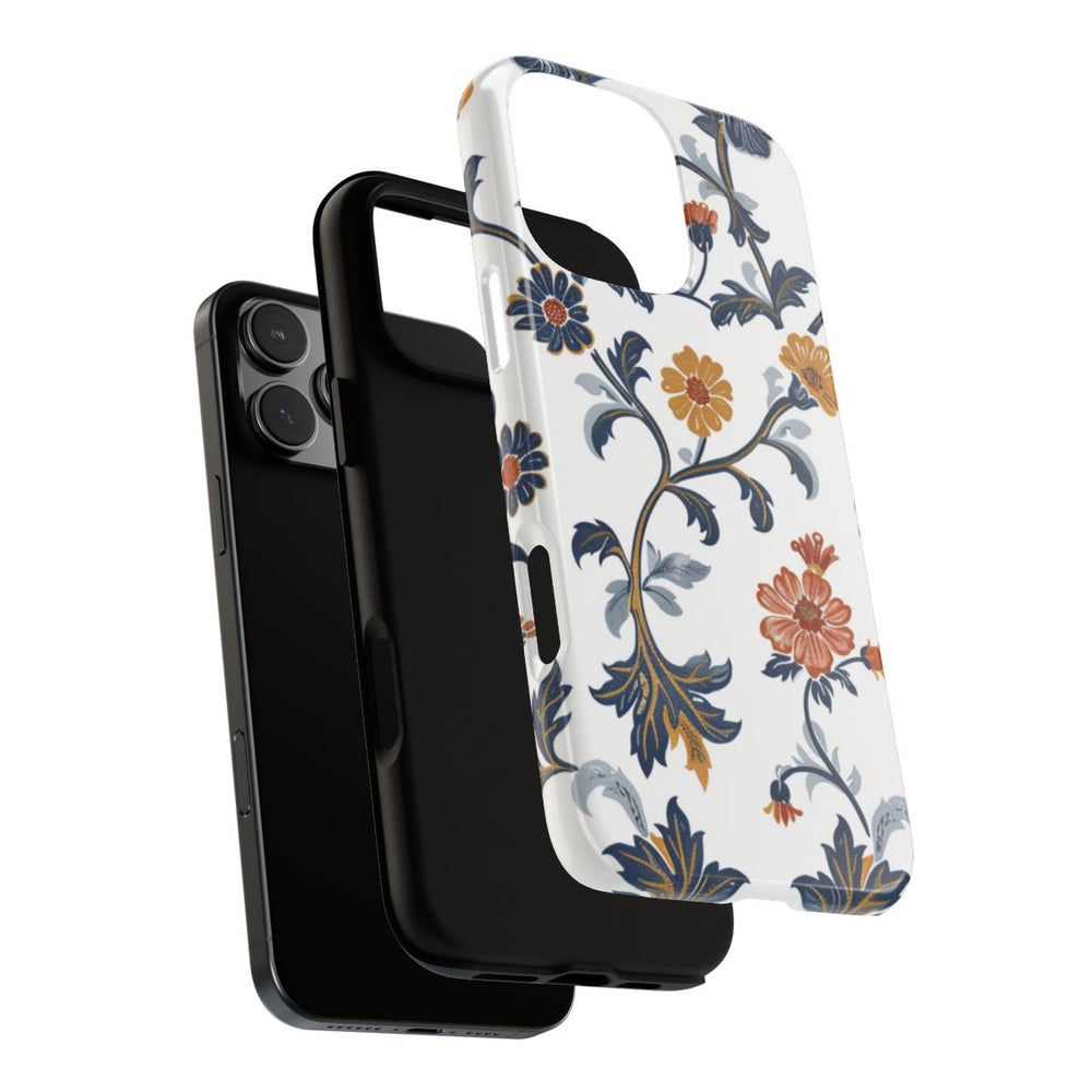 Retro Bloemenpatroon in Blauw en Oranje