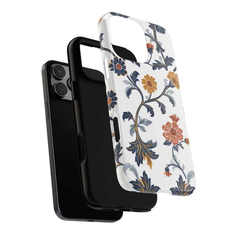Retro Bloemenpatroon in Blauw en Oranje