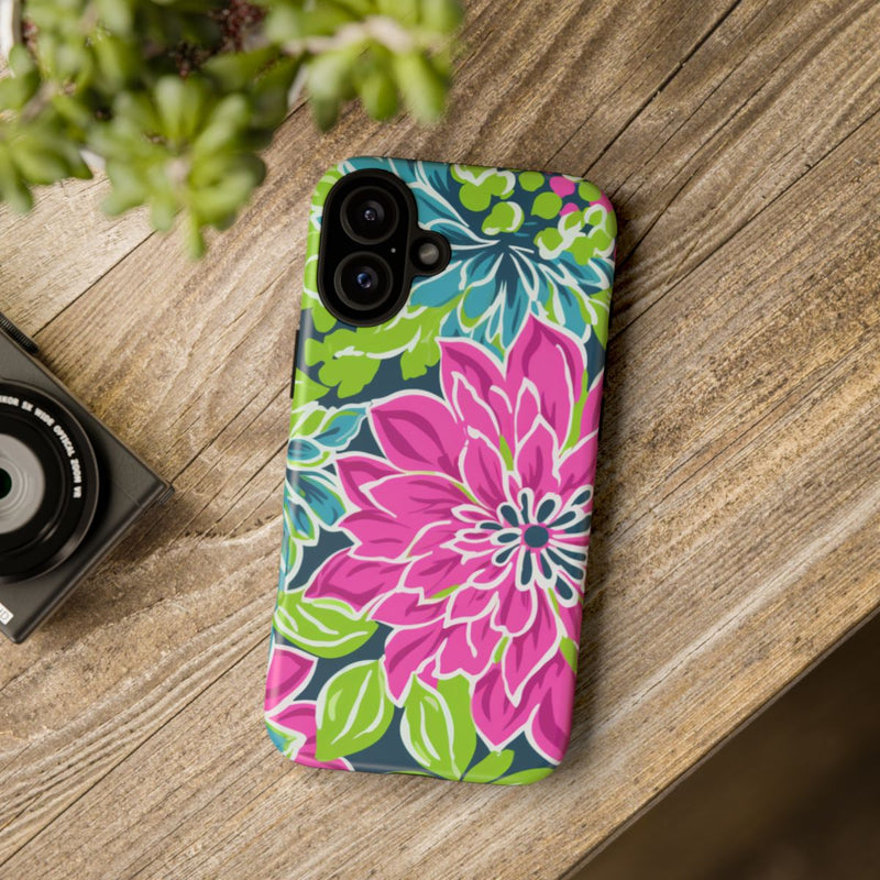 Vrolijk Bloemenpatroon met Roze en Blauwe Bloemen