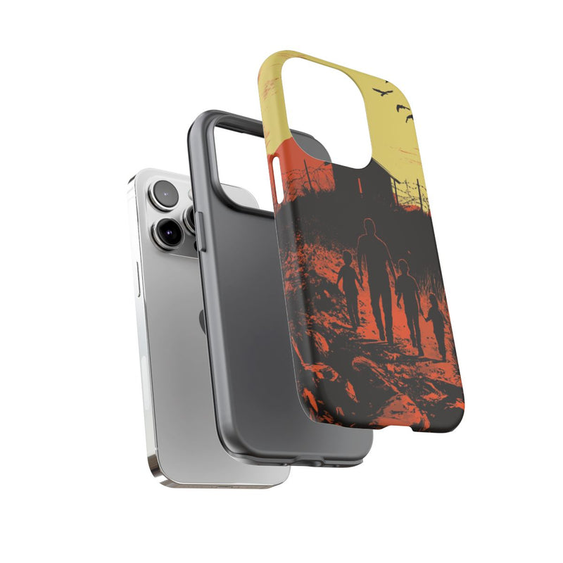 Gezin op Weg naar Prikkeldraadomheining