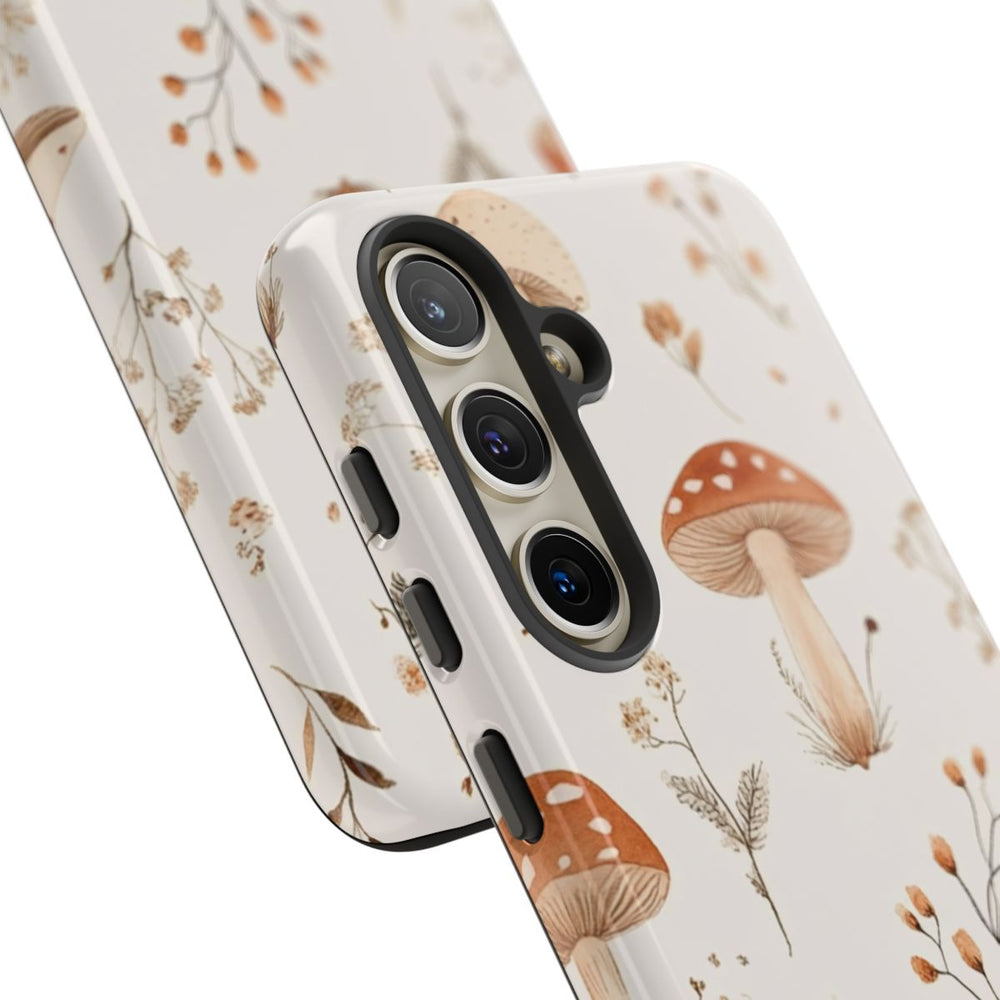 Bruine en Beige Paddenstoelen met Bloemrankenpatroon