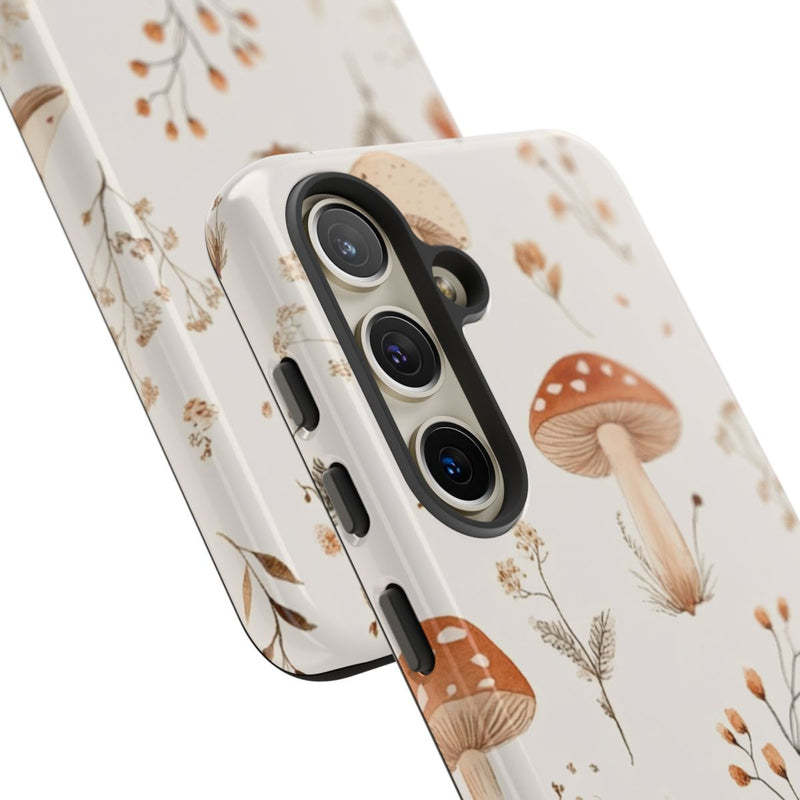 Bruine en Beige Paddenstoelen met Bloemrankenpatroon