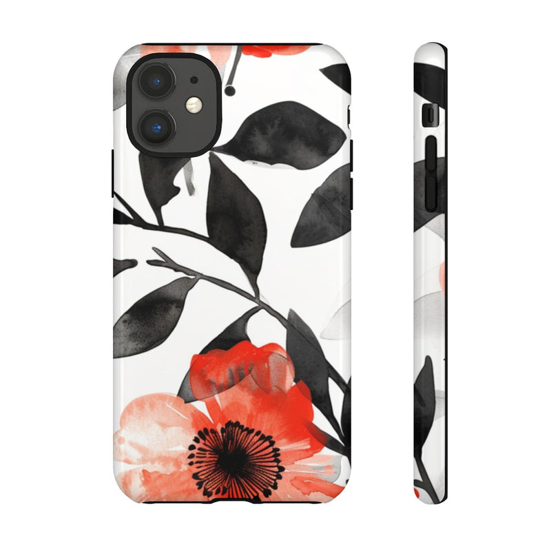 Rood-Zwart Waterverf Bloemenpatroon