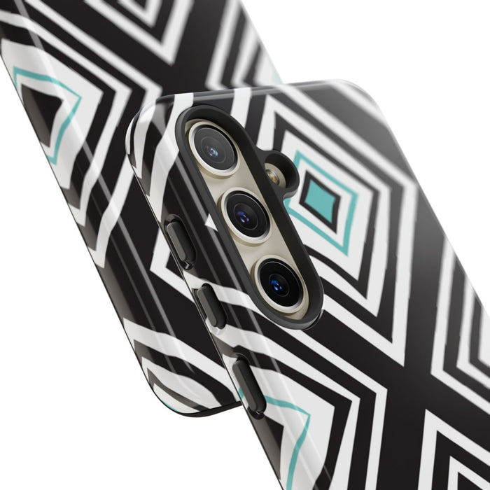 Geometrisch Zwart-Turquoise Diamantpatroon