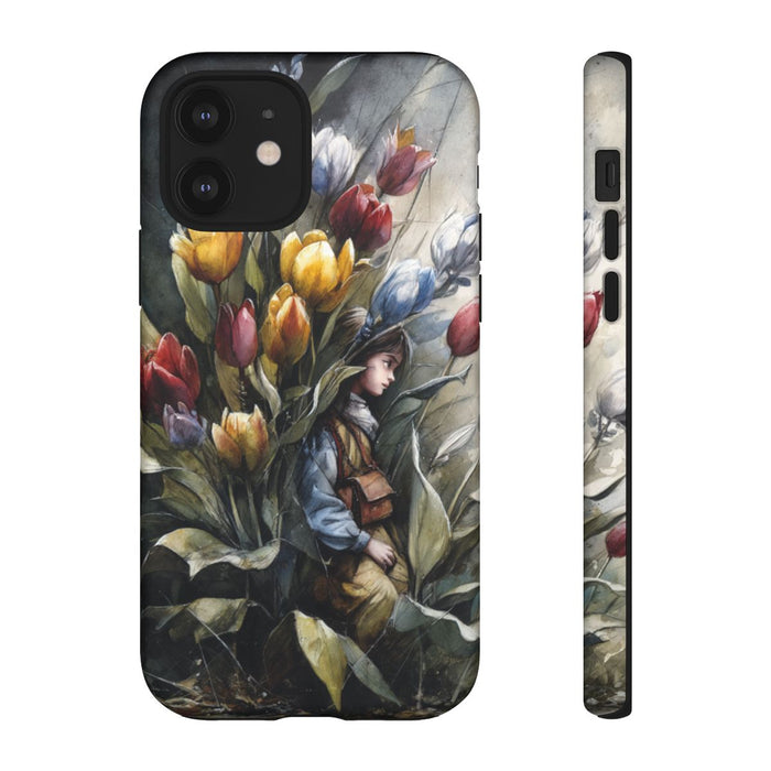 Meisje Tussen Kleurrijke Bloemen Illustratie
