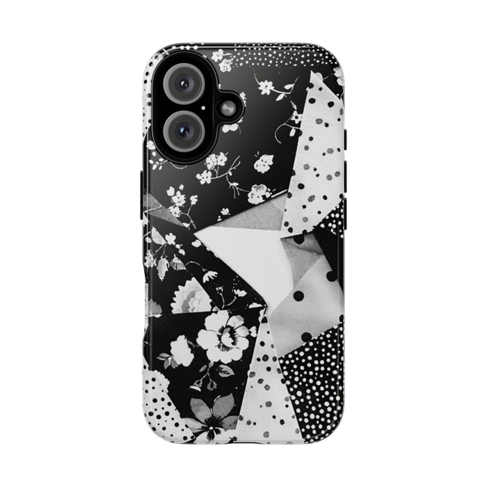 Monochrome Bloemen- en Polkadot Patchwork