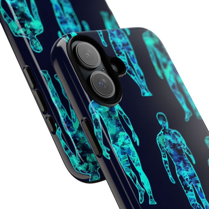 Blauw-Groene Neon Mensfiguren Patroon